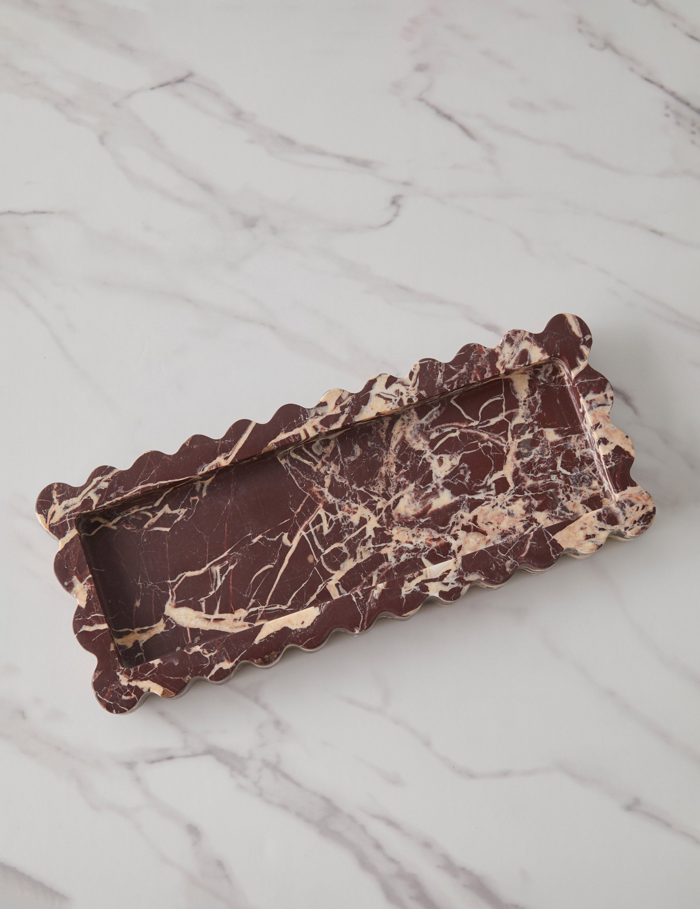 Sculptural Scalloped Stone Tray - CherryGoldMarble - Image 5
